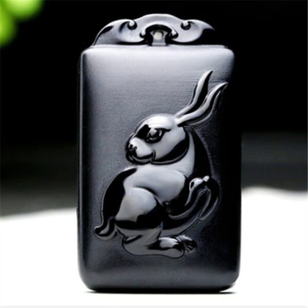 Natural Hetian Ink Jade Nephrite Carved Fengshui Zodiac Rabbit Pendant Amulet