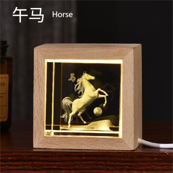 Twelve Zodiac Crystal Night Light Ornament - Traditional Chinese Mythical Zodiac Guardian Beast Series- Horse - Type03-Horse