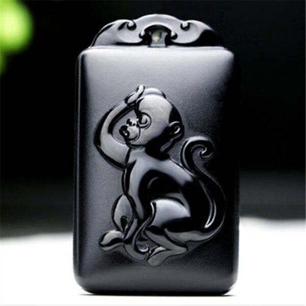 Natural Hetian Ink Jade Nephrite Carved Fengshui Zodiac Monkey Pendant Amulet