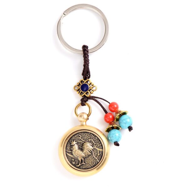 Brass Rotary Key Chain, Car key Pendant: Zodiac -Rooster