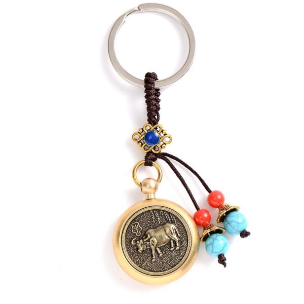 Brass Rotary Key Chain, Car key Pendant: Zodiac - Ox