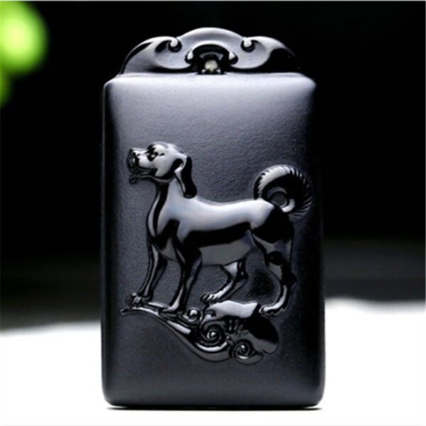 Natural Hetian Ink Jade Nephrite Carved Fengshui Zodiac Dog Pendant Amulet