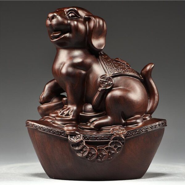 Rosewood/ Ebony Carving: Zodiac-Dog - Ebony Dog, 24cm*15cm*30cm