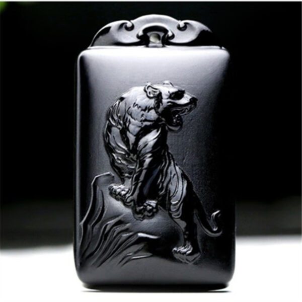 Natural Hetian Ink Jade Nephrite Carved Fengshui Zodiac Tiger Pendant Amulet