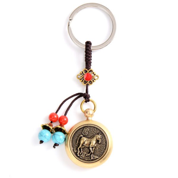Brass Rotary Key Chain, Car key Pendant: Zodiac - Horse