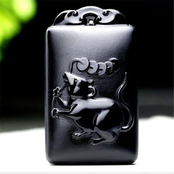 Natural Hetian Ink Jade Nephrite Carved Fengshui Zodiac Rat Pendant Amulet