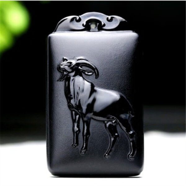 Natural Hetian Ink Jade Nephrite Carved Fengshui Zodiac Goat Pendant Amulet