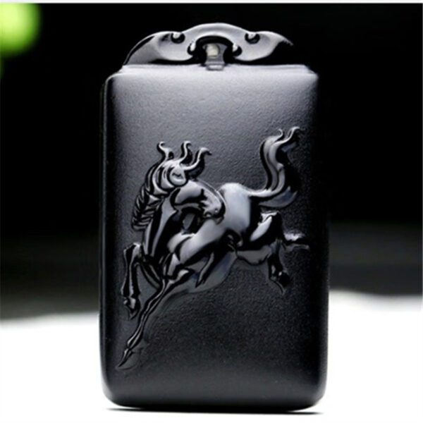 Natural Hetian Ink Jade Nephrite Carved Fengshui Zodiac Horse Pendant Amulet