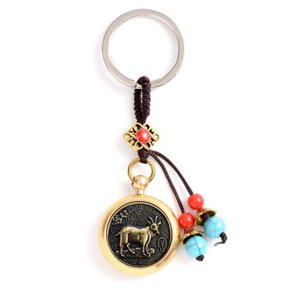 Brass Rotary Key Chain, Car key Pendant: Zodiac - Goat