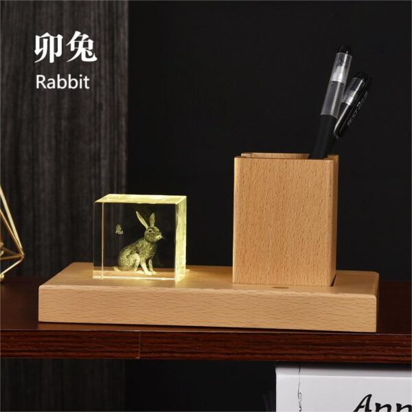 Twelve Zodiac Crystal Night Light Ornament - Traditional Chinese Mythical Zodiac Guardian Beast Series- Rabbit