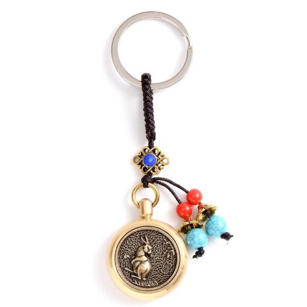 Brass Rotary Key Chain, Car key Pendant: Zodiac - Rabbit