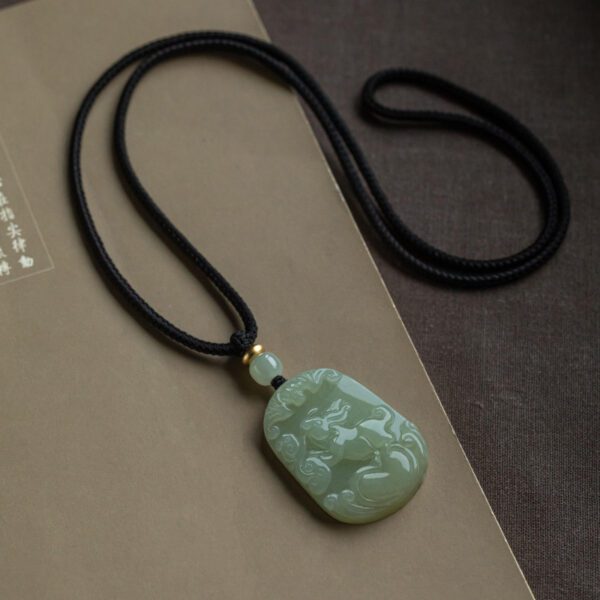 Natural Hetian Green Jade Nephrite Carved Fengshui Zodiac Rabbit Pendant Amulet