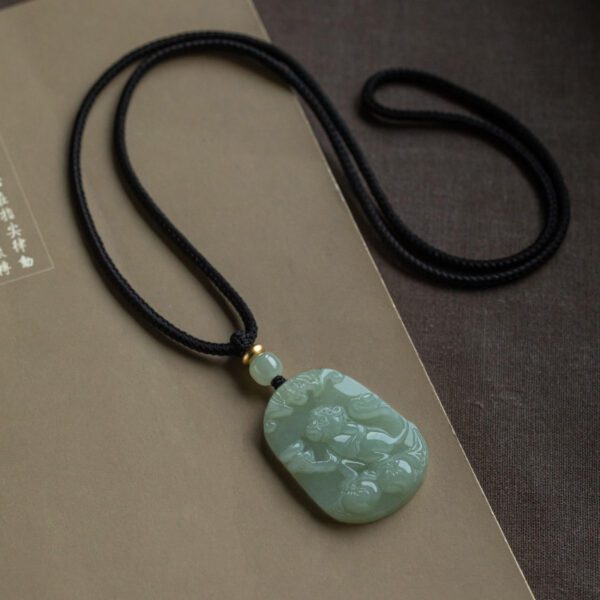 Natural Hetian Green Jade Nephrite Carved Fengshui Zodiac Monkey Pendant Amulet - 43mm * 31mm