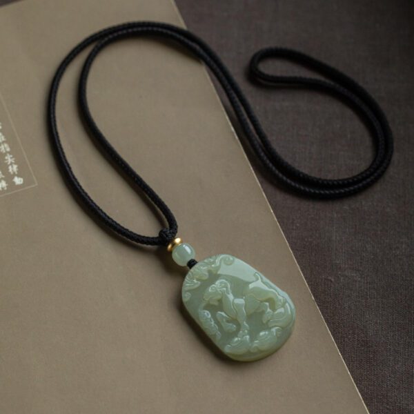 Natural Hetian Green Jade Nephrite Carved Fengshui Zodiac Goat Pendant Amulet - 43mm * 31mm