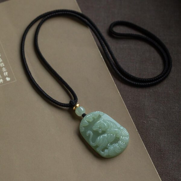 Natural Hetian Green Jade Nephrite Carved Fengshui Zodiac Tiger Pendant Amulet - 34mm*23mm