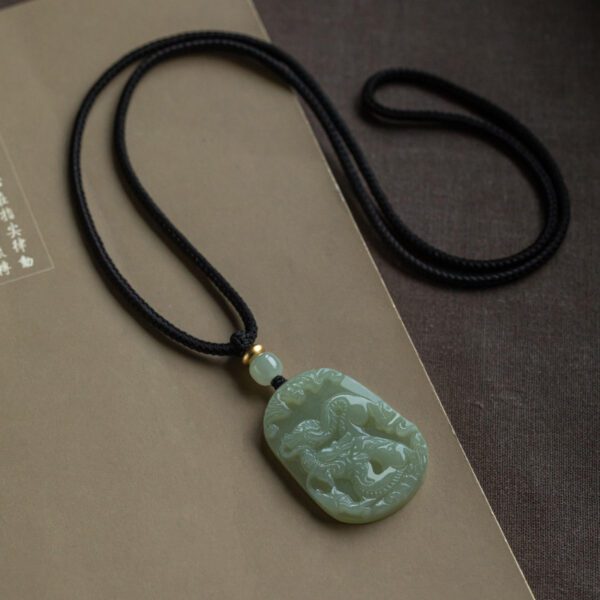 Natural Hetian Green Jade Nephrite Carved Fengshui Zodiac Dragon Pendant Amulet