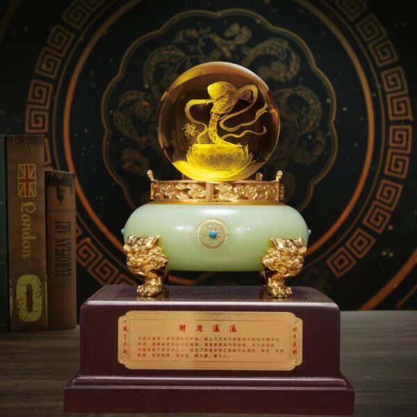 Rolling Fortune Gold Snake Bead Green Jade/White Jade