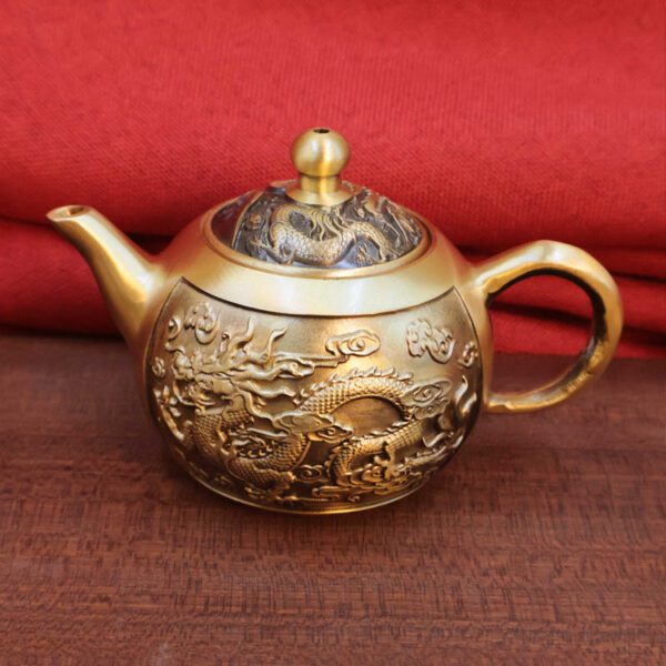 Brass Embossed Dragon and Phoenix Teapot Handle Pendant