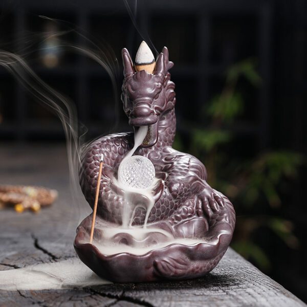 Dragon Flowering Era Reverse Flow Incense Burner Purple Clay Decoration