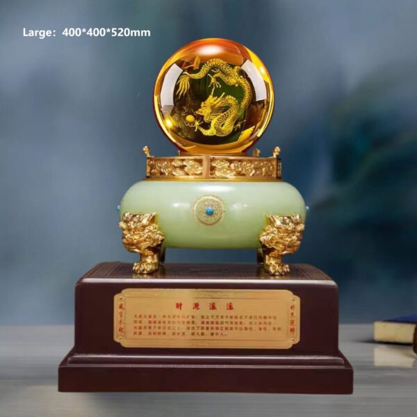 Rolling Fortune Gold Dragon Bead Green Jade/White Jade - Dragon-Green Jade-Large