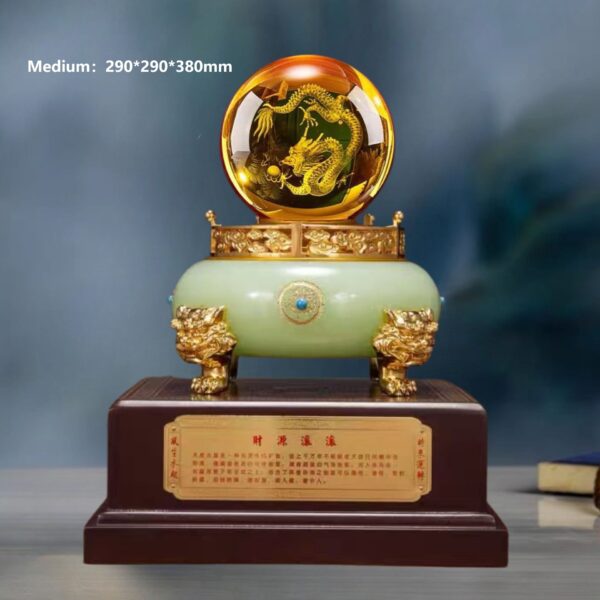 Rolling Fortune Gold Dragon Bead Green Jade/White Jade - Dragon-Green Jade-Medium