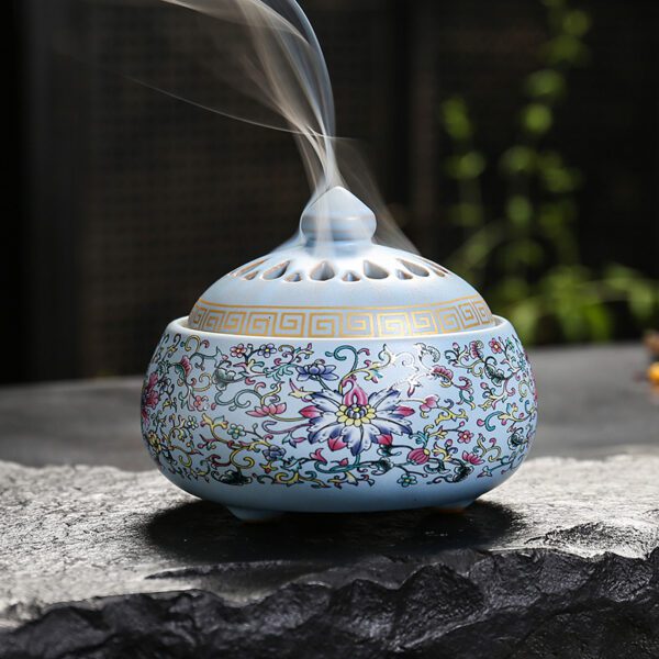 Enamelled Lotus Plate Incense Burner
